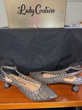 Lady Couture Silver Studded Slingback Heels with Sculpted Heel